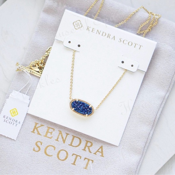 Kendra Scott Jewelry - Kendra Scott Elisa Gold Short Pendant Necklace 15” w/2” extender in Blue Drusy